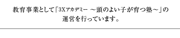 教育事業として「3Xアカデミー ~頭のよい子が育つ塾~」の運営を行っています。